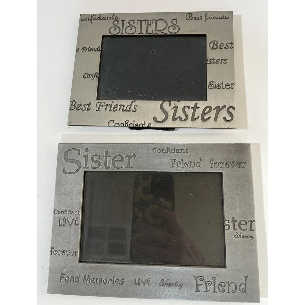 Lot Of 2 Picture Frames Silver 4x6‎ Sisters Memories  Best Friends Family Photos